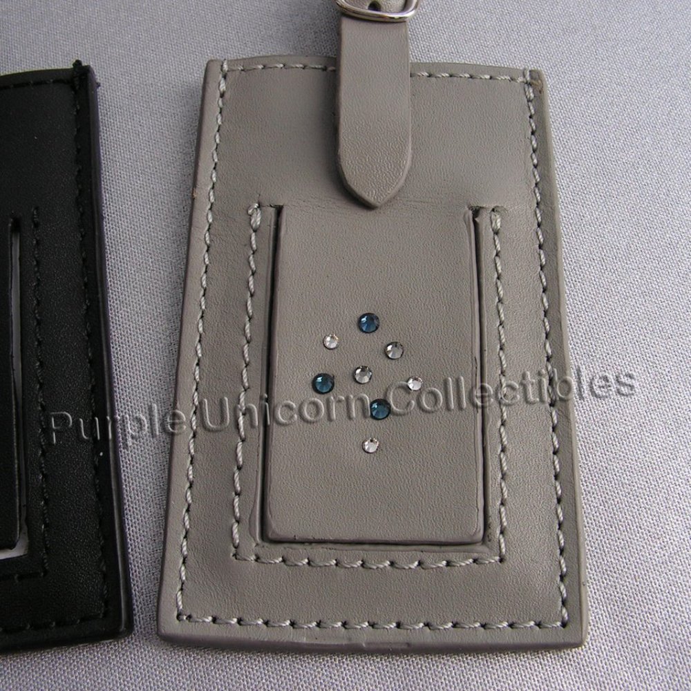 Swarovski Crystal Leather Luggage Tag ~ Single ~ Grey